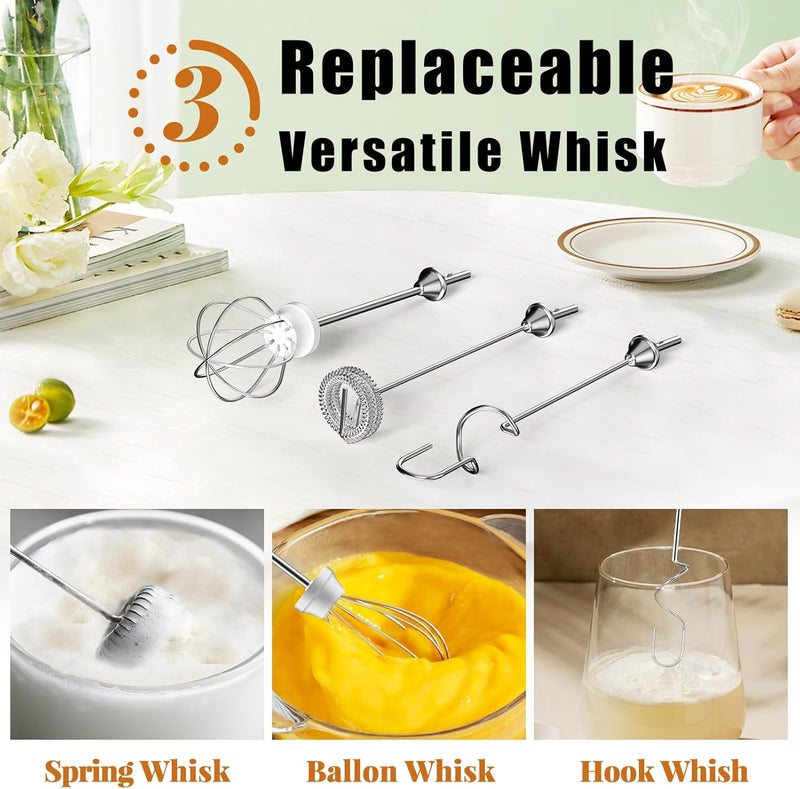Nahida Silver Milk Frother Wand for Coffee, Frother Handheld Rechargeable Electric Whisk with 3 Heads 3 Speeds Drink Mixer Coffee Frother Foam Maker For Latte, Cappuccino, Hot Chocolate, Egg - Image 5